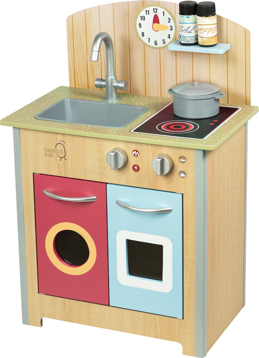 Teamson Kids Little Chef Porto Classic kleine houten keukenset met interactieve functies en 4