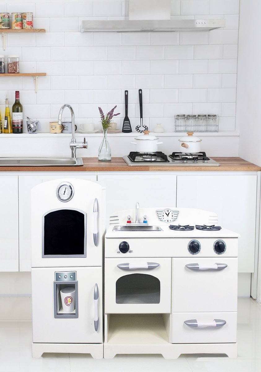 Witte houten speelgoedkeuken koelkast, diepvries, oven   TD-11413W