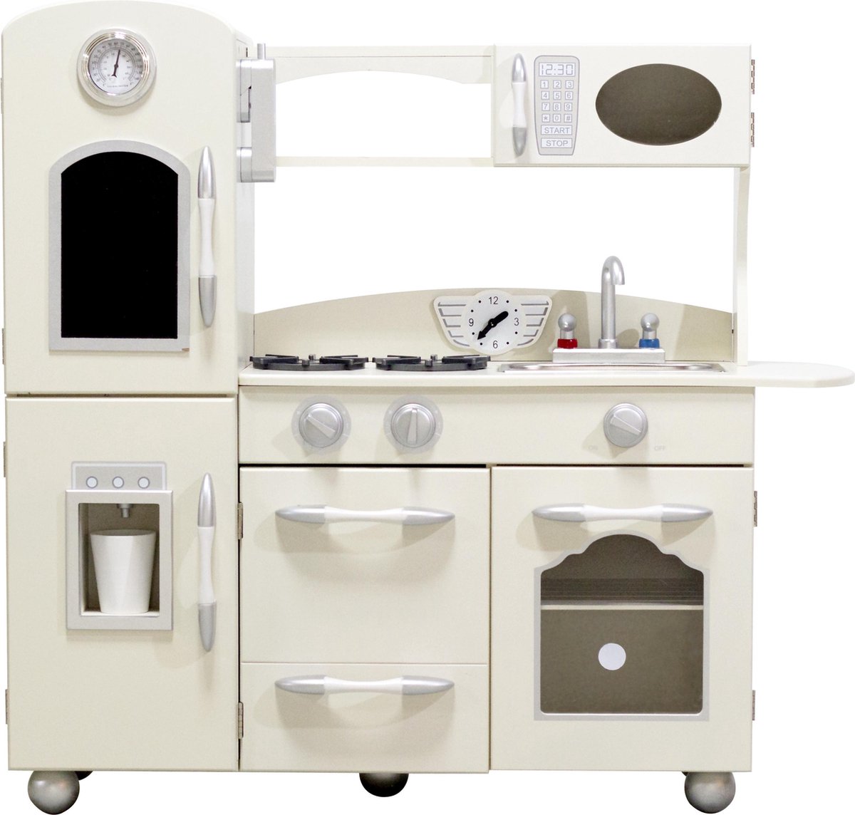 Witte houten speelgoedkeuken koelkast, diepvries, oven   TD-11414W
