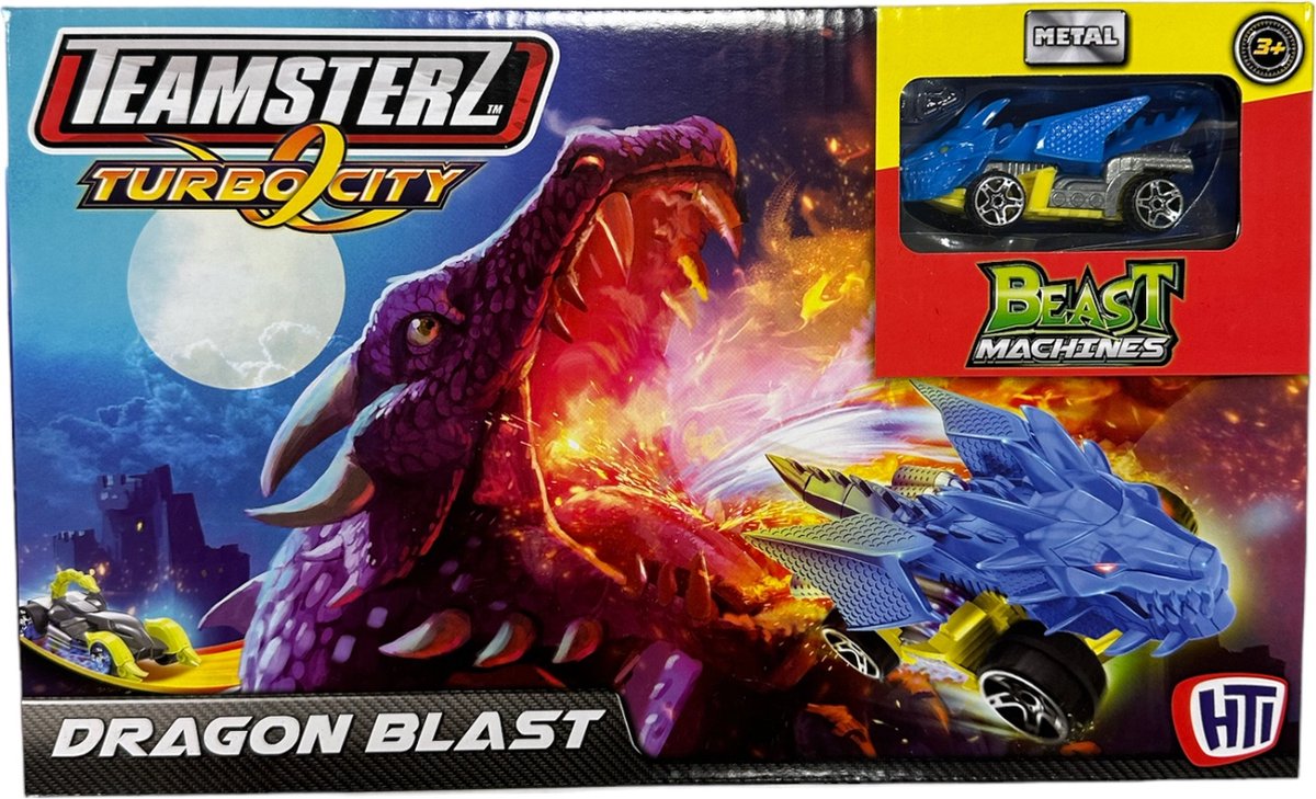 Teamsterz Draak-Lancering Beast Machines - Geel metalen auto - Trek de lanceerinrichting terug - Verzamel ze allemaal!