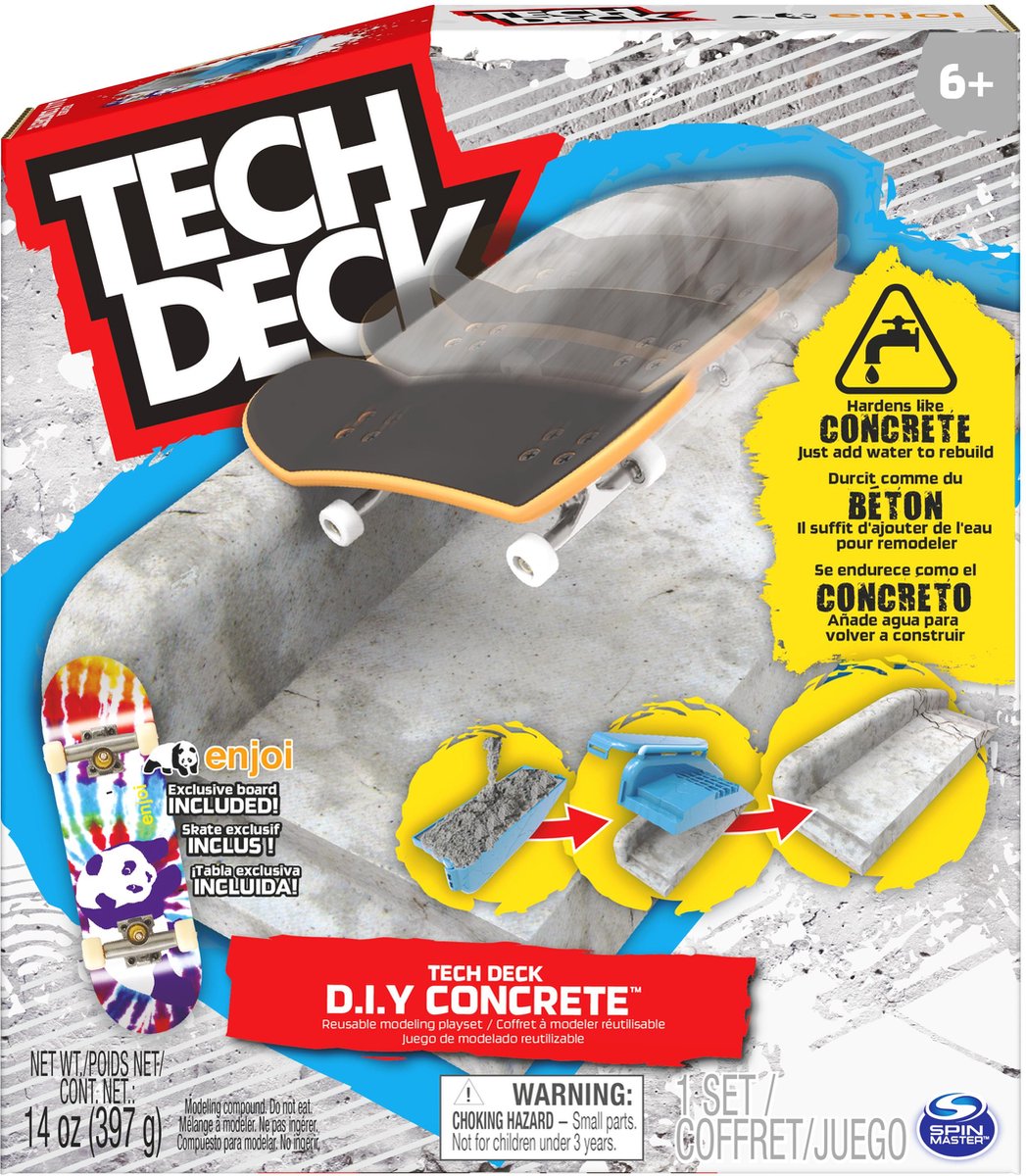 Tech Deck - Herbruikbare Tech Deck DIY Concrete-modelleerspeelset met uniek Enjoi-fingerboard rail vormen en skateparkkit