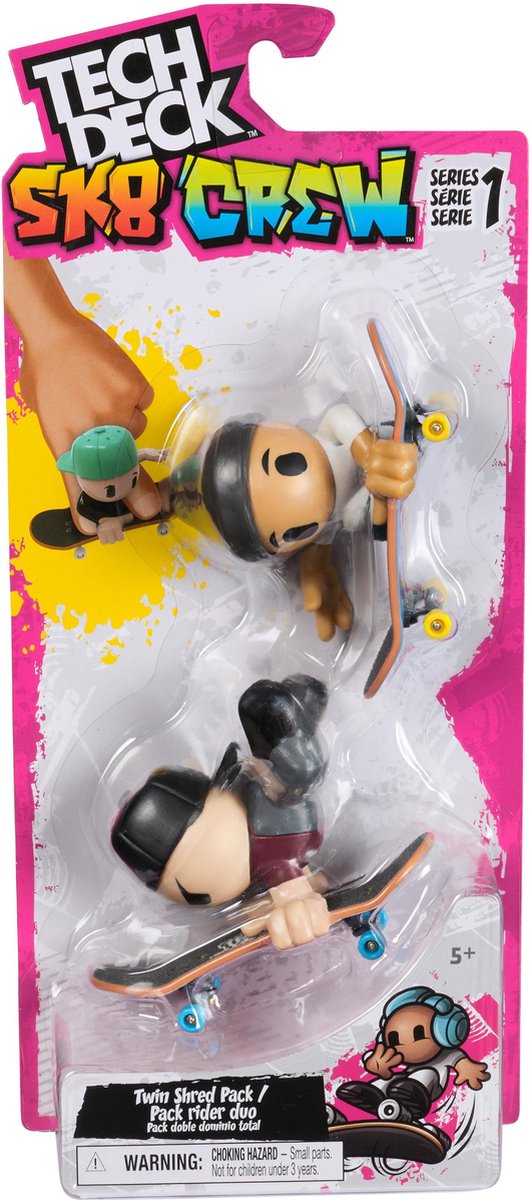 Tech Deck Sk8 Crew - 2 unieke vingerskateboards met skaterfiguur - stijlen kunnen verschillen