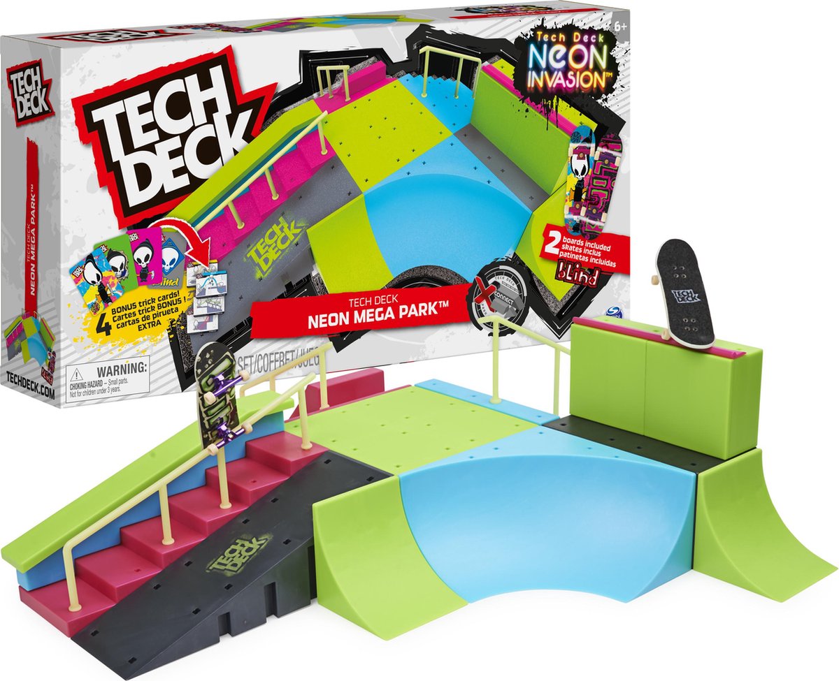 Tech Deck X-Connect Creator - Neon Mega Park Glow-in-the-dark - aanpasbare schansset met twee vingerboards