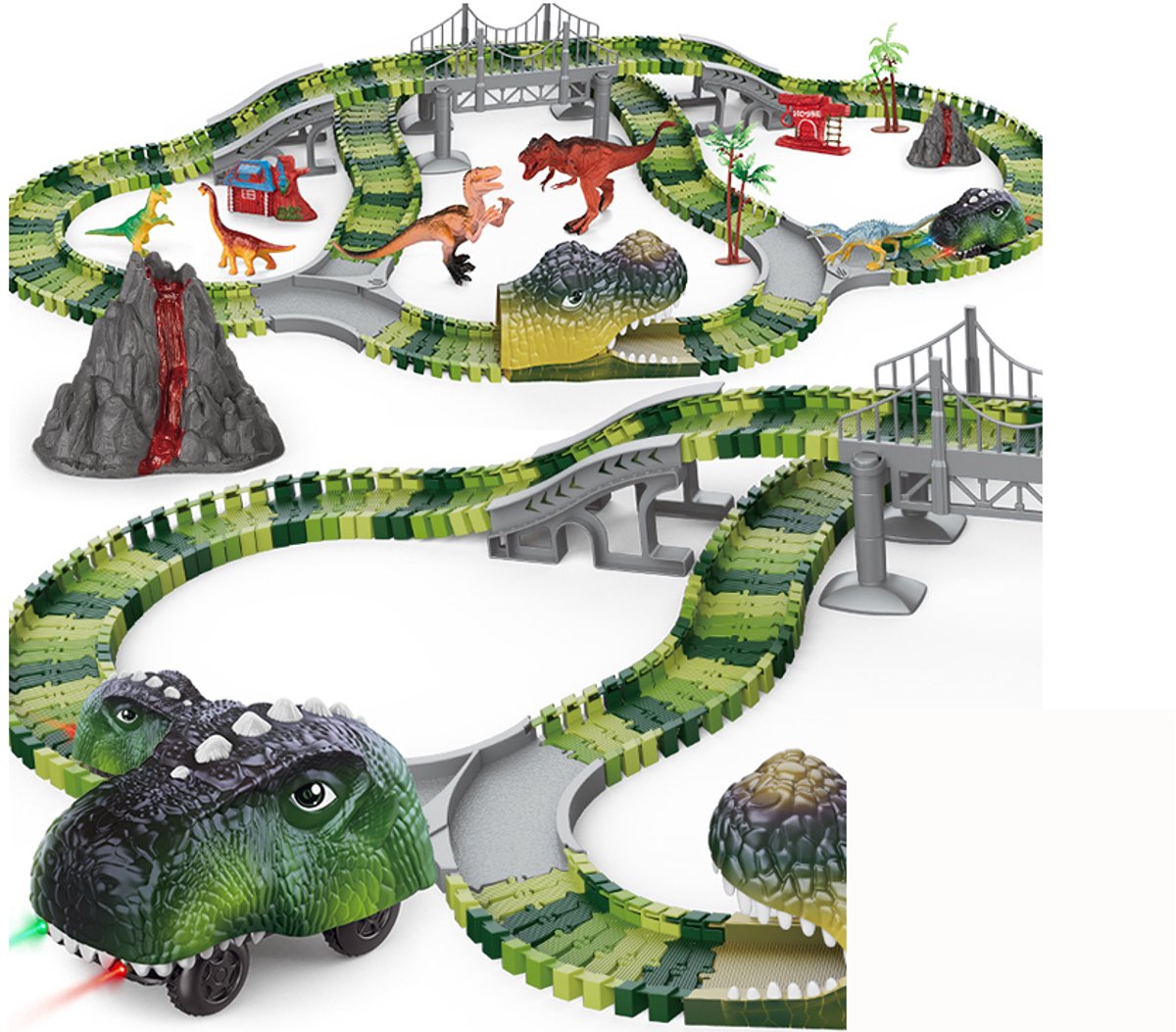 TechKidz, Circuit elektrische auto Modulaire Universele Jurassic 237 stuks, Veelkleurig