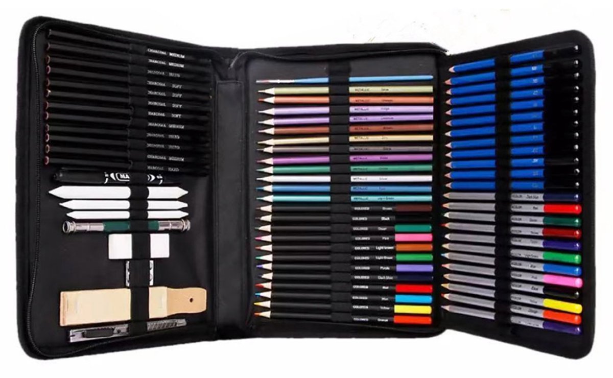 TechKidz, Lichtgewicht en draagbare 71-delige alles-in-één tekenetui, Veelkleurig