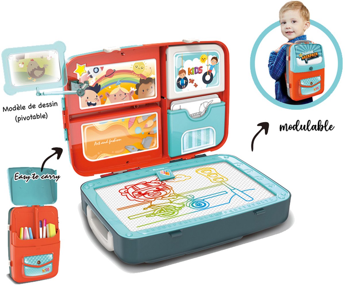 TechKidz, Modulaire 3-in-1 tekentas/koffer - Rugzakmodel, Blauw