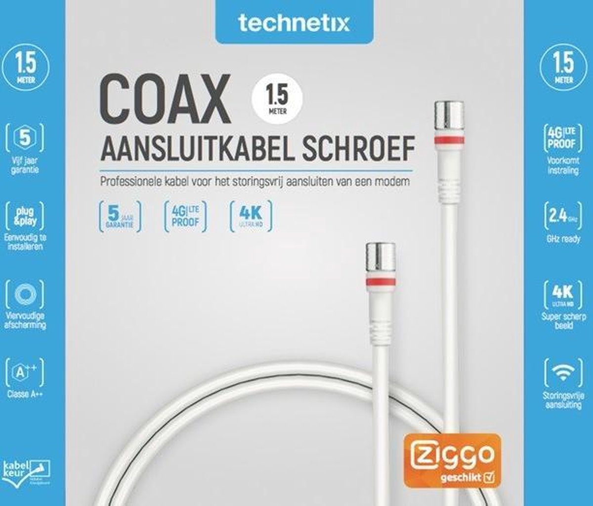 Technetix RLA++30 4G/LTE proof 4K Ultra HD F (m) - F (m) coaxkabel - 1,5 meter
