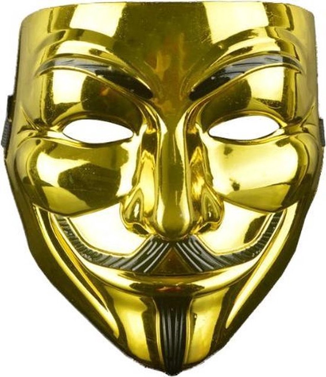 Anonymous Masker - Goud - Vendetta - Guy Fawkes - Mask - Leuk voor Halloween - Verkleedpartijtje - 2 Stuks