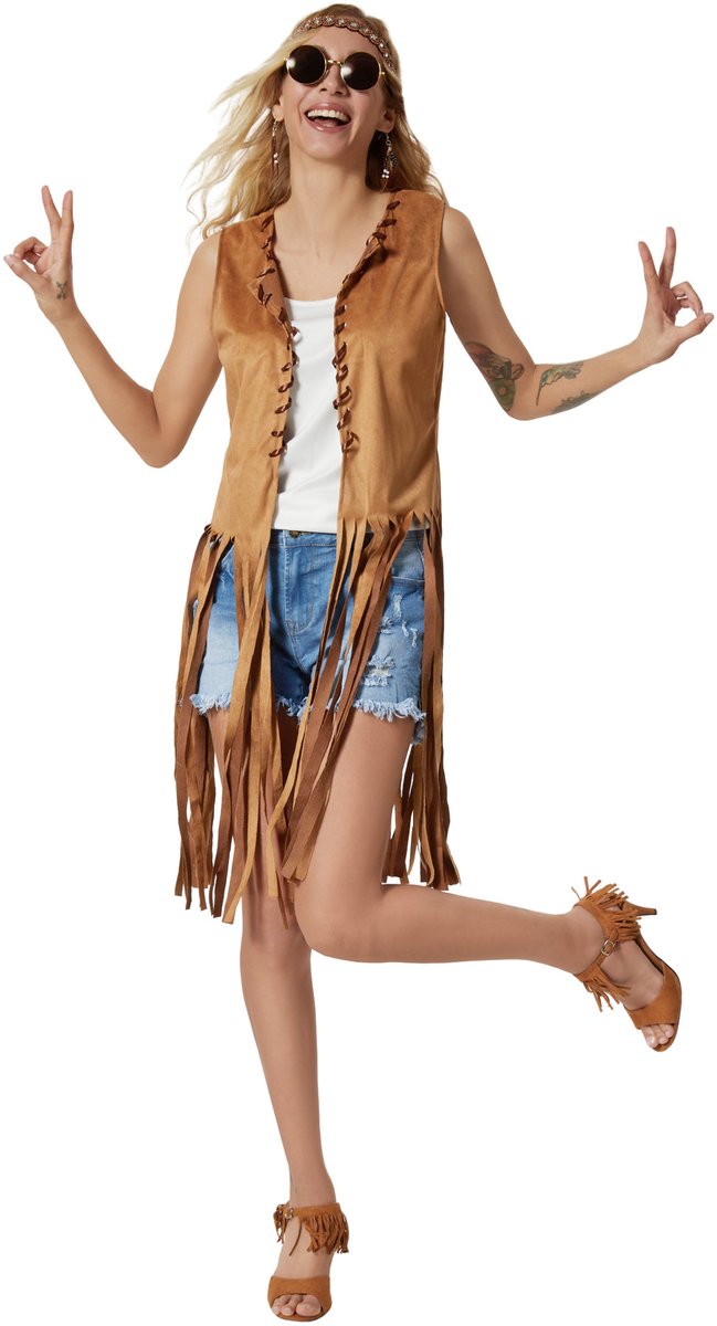 dressforfun - dameskostuum hippie vest - XL - Verkleedkleding carnaval - Halloween - Verkleden - Feestkleding - Carnavalskleding - Feest - Partykleding