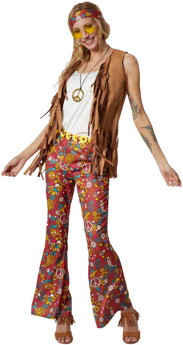 dressforfun - dameskostuum hippie vest en broek - L - Verkleedkleding carnaval - Halloween - Verkleden - Feestkleding - Carnavalskleding - Feest - Partykleding