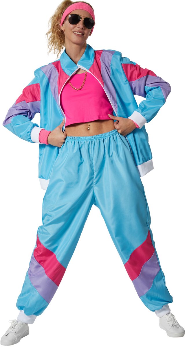 dressforfun - dameskostuum retro 80er 90er jaren joggingpak set - XXL - Verkleedkleding carnaval - Halloween - Verkleden - Feestkleding - Carnavalskleding - Feest - Partykleding