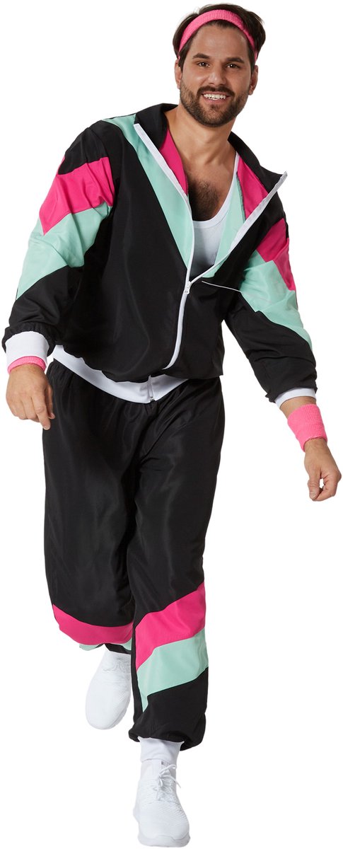 dressforfun - herenkostuum retro 80er 90er jaren joggingpak - zwart, XXL - Verkleedkleding carnaval - Halloween - Verkleden - Feestkleding - Carnavalskleding - Feest - Partykleding