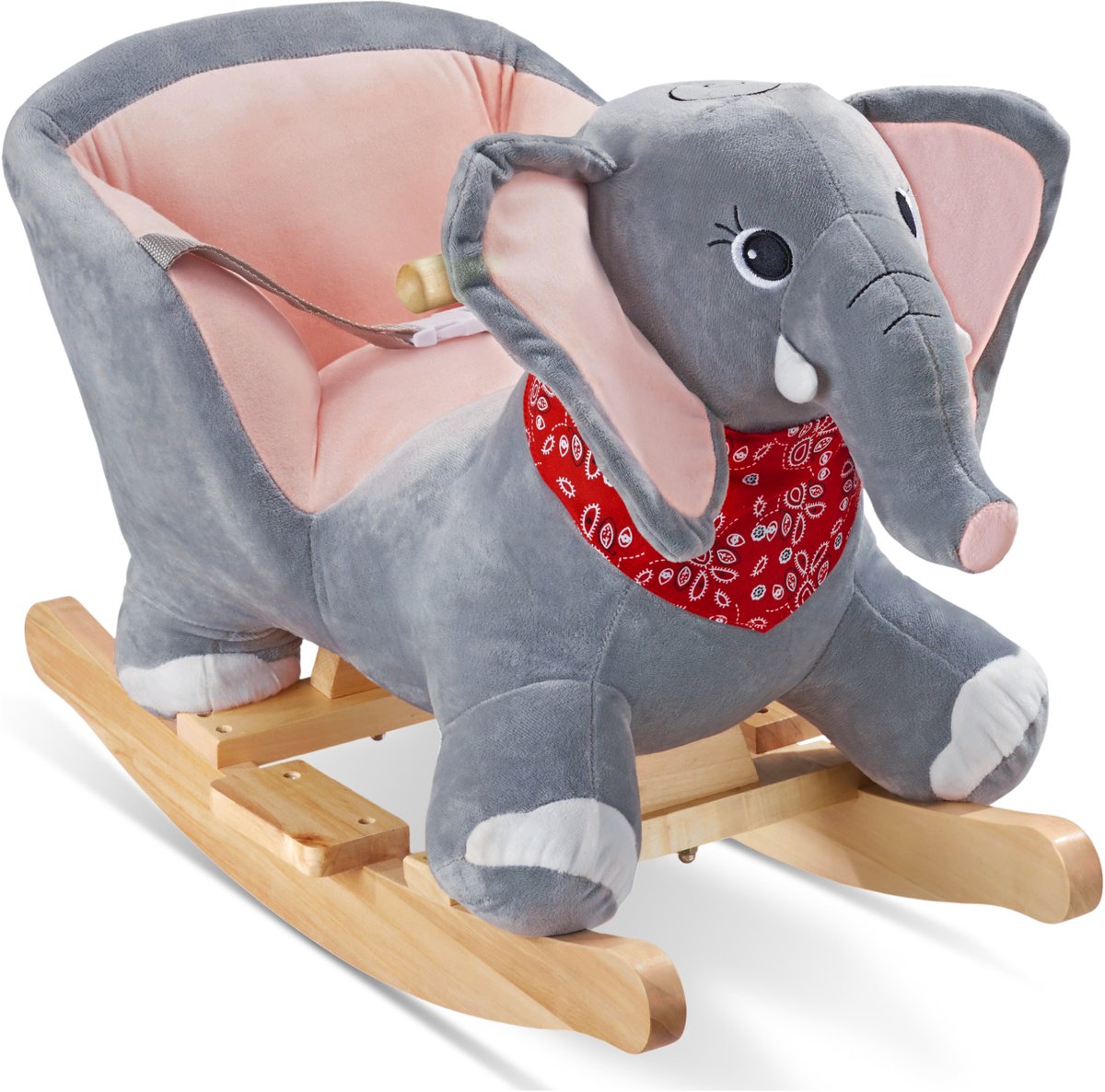 tectake® Olifant Schommelstoel - Schommeldier met Geluid - Hobbeldier met Pluche Bekleding - Met Rugleuning en Veiligheidsriem - Vanaf 12 Maanden - Baby - 45,5 cm Hoog - Schommelpaard - Hobbelpaard