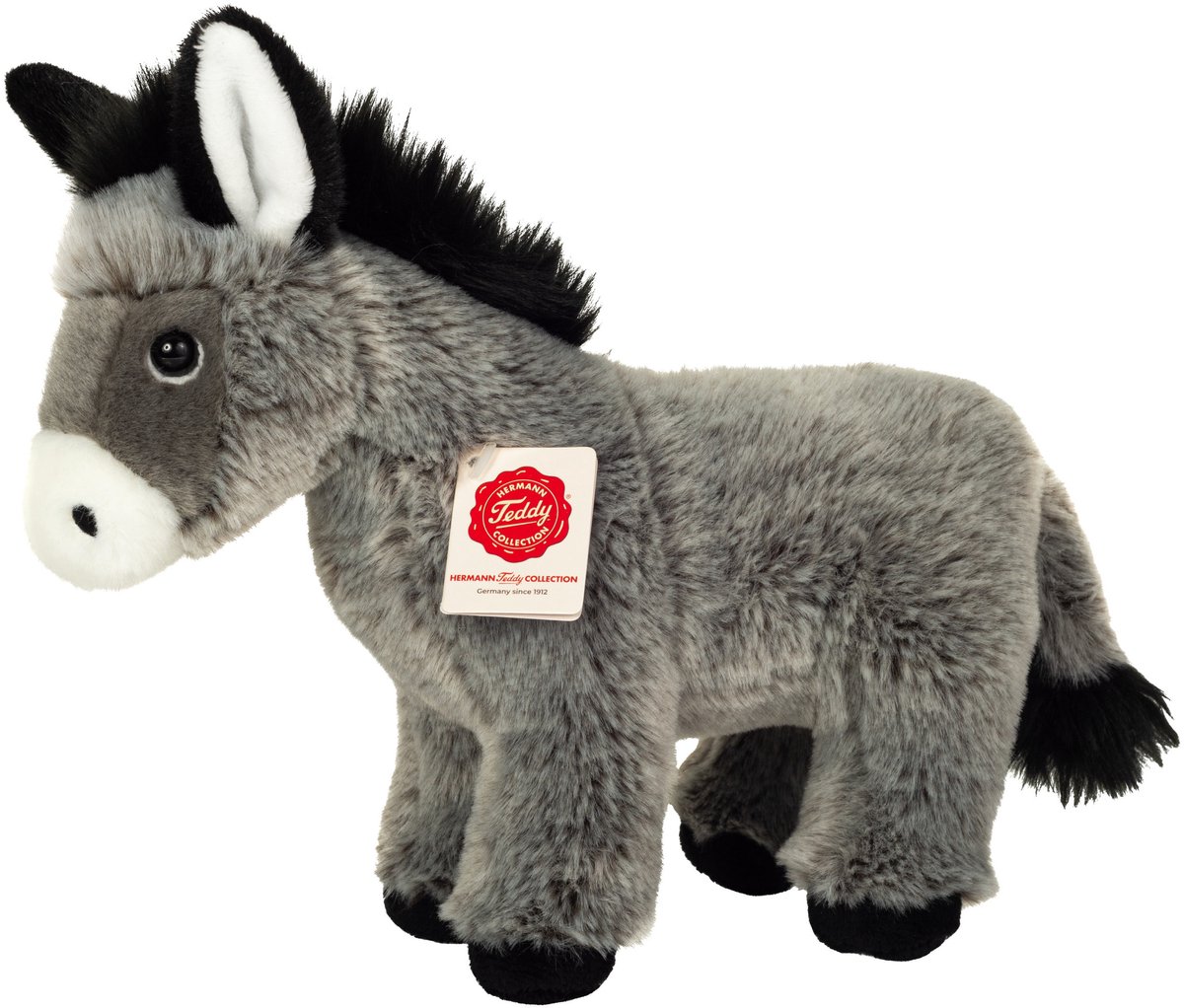 Hermann Teddy Knuffeldier Ezel - zachte pluche stof - premium knuffels - grijs - 27 cm - Boerderijdieren