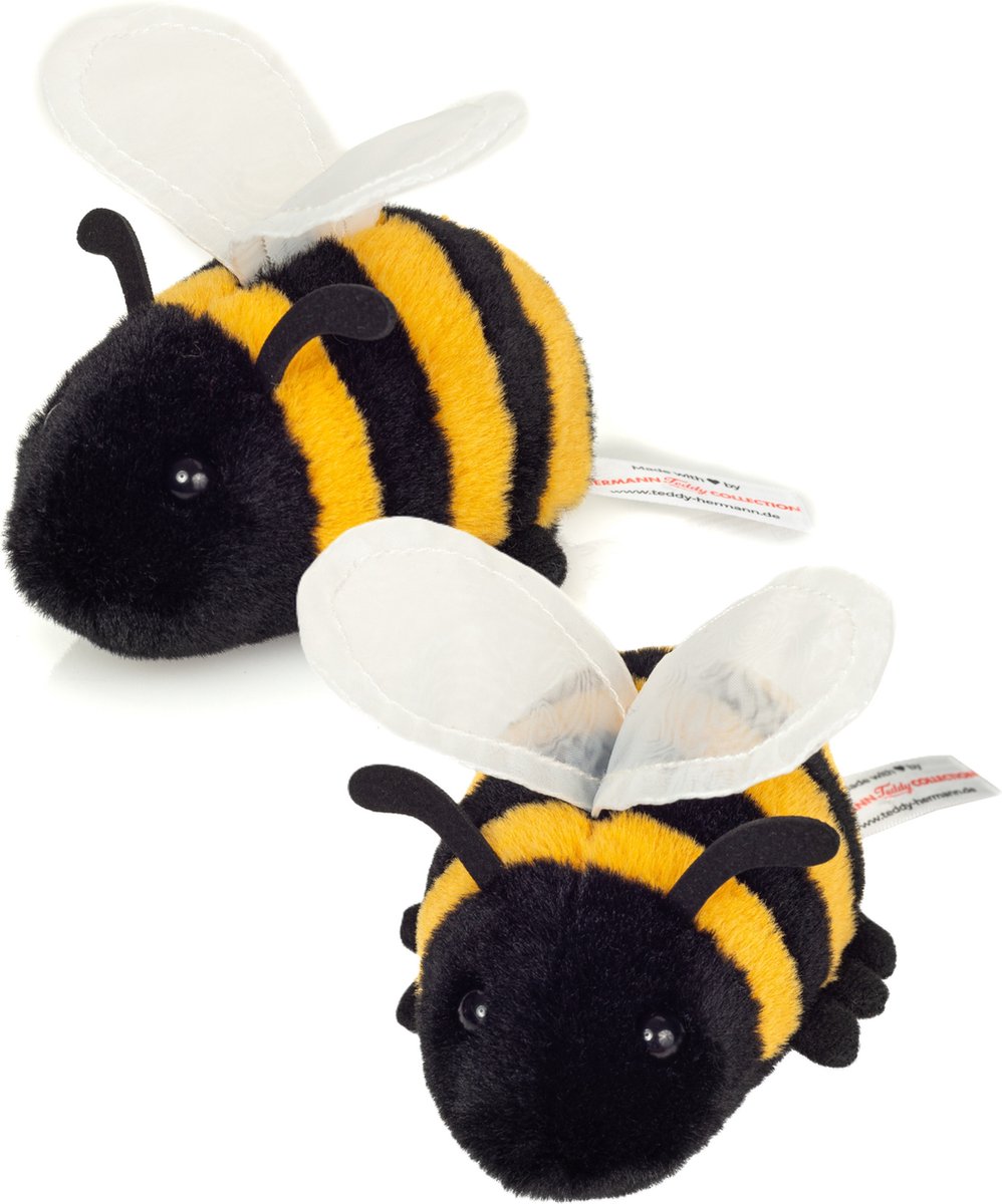 Hermann Teddy Knuffeldier Honingbij - 2x - zachte pluche stof - premium knuffels - geel/zwart - 11 cm - Bijen knuffels