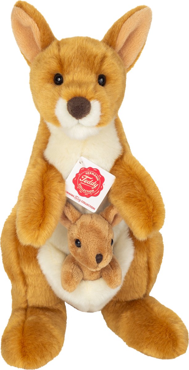 Hermann Teddy Knuffeldier Kangoeroe met baby - zachte pluche stof - premium knuffels - bruin - 30 cm