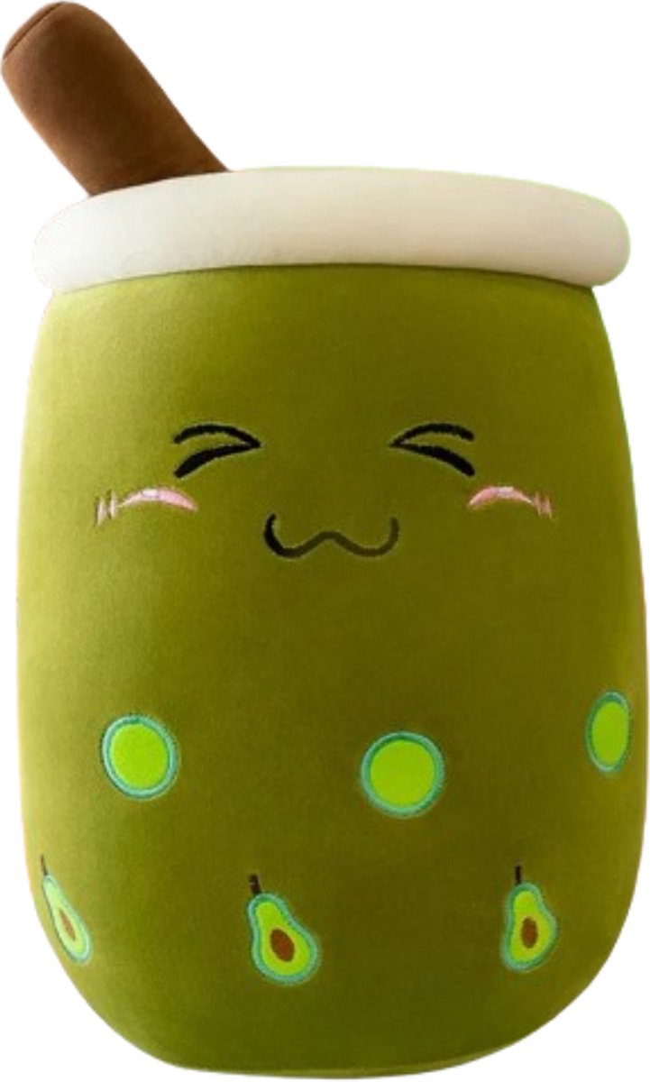 Bubble Tea Knuffel - Teedz - Kinderen - Kleurrijk - Pluche - Kussen - Groen - Avocado - Decor - kawaii