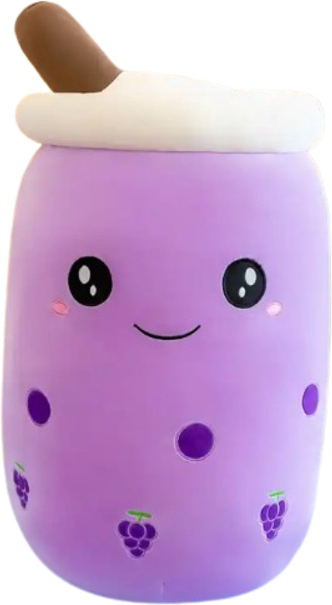 Bubble Tea Knuffel - Teedz - Kinderen - Kleurrijk - Pluche - Kussen - Paars - Druiven - Decor - Kawaii