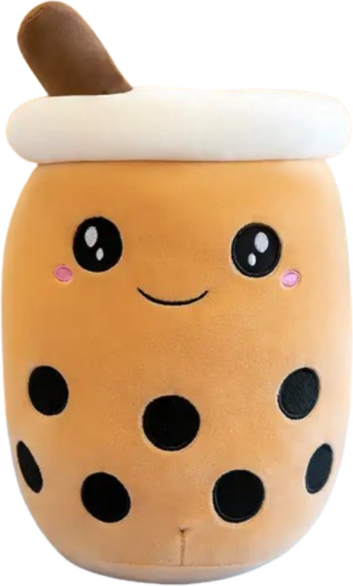 Bubble Tea Knuffel - Teedz - Kinderen - Pluche - Kleurrijk - Kussen - Bruin - Beige - Decor - Kawaii