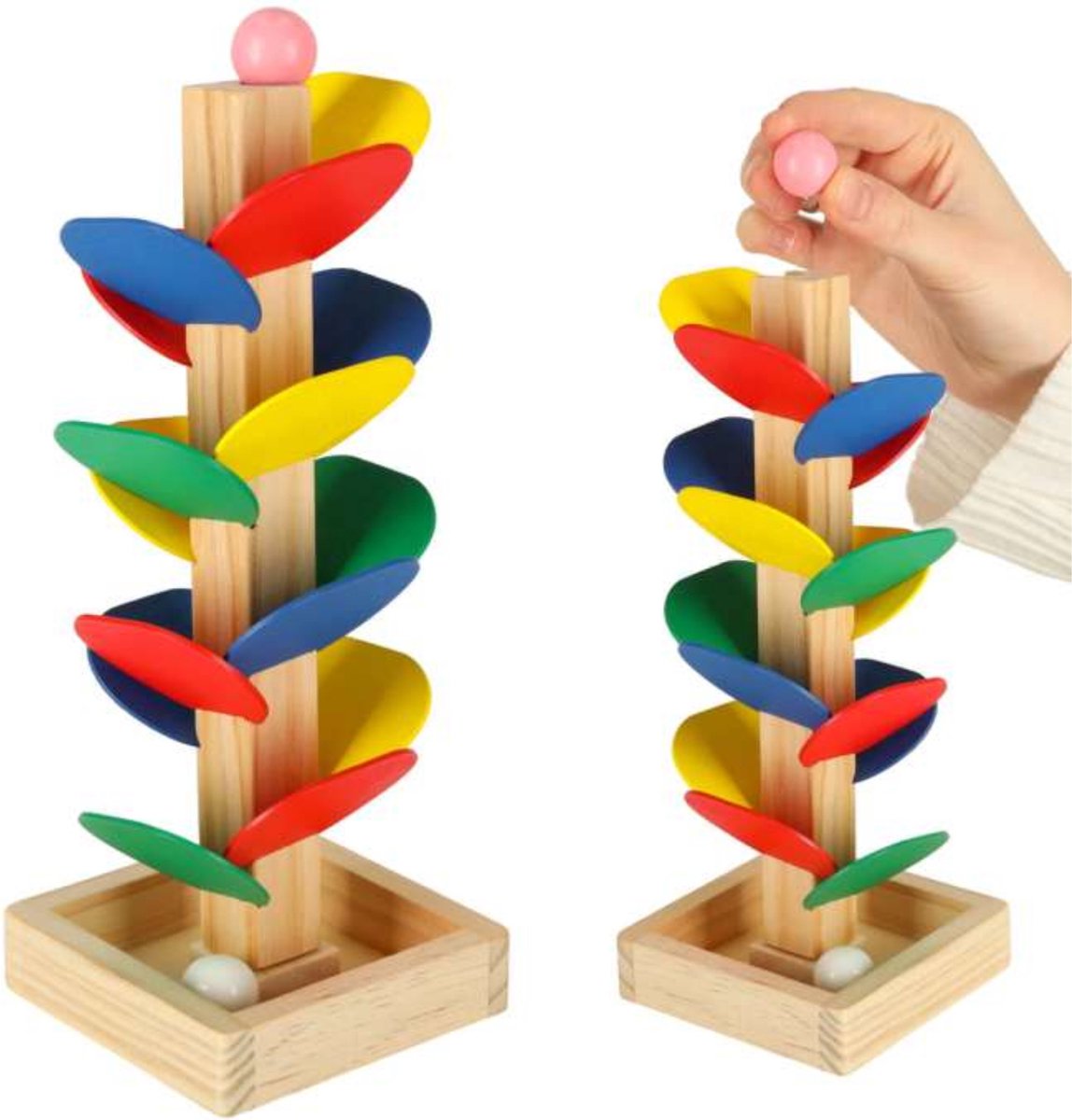   - Houten   Groot - 24 cm - Knikkertoren - Montessori - Educatief - kinderen - Vanaf 2 jaar