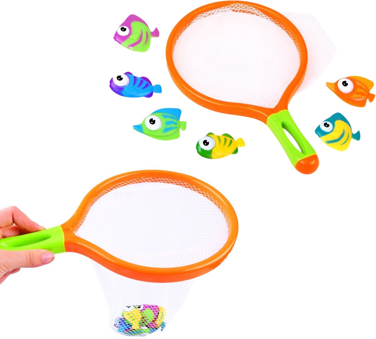 Teedz Badspeelgoed – Visspel - Set met netje & 6 vissen – Voor bad & strand - Vanaf 1 jaar