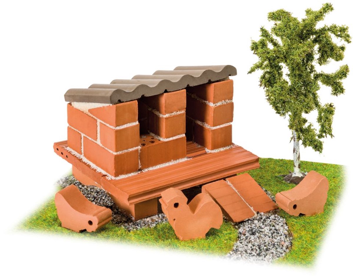 Teifoc® Bouwdoos Kippenhok – 30-delig – Met echte mini bakstenen, cement en figuren – Bouwspeelgoed vanaf 6 jaar