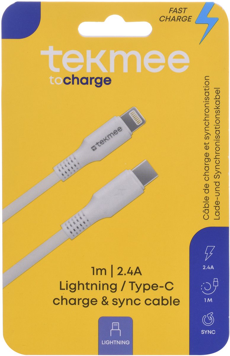 Tekmee oplaadkabel Fast Charge Lightning / USB-C 1M.