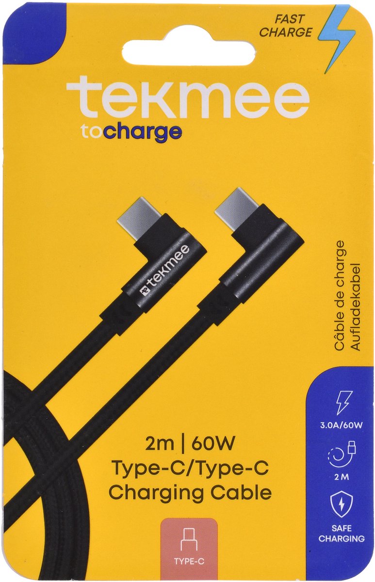 Tekmee oplaadkabel Fast Charge USB-C / USB-C 2M.