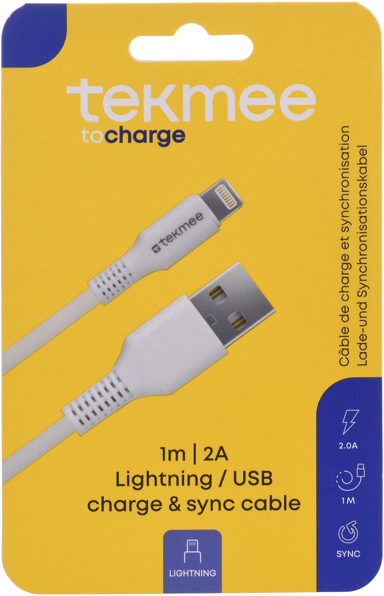Tekmee oplaadkabel Lightning / USB 1M.