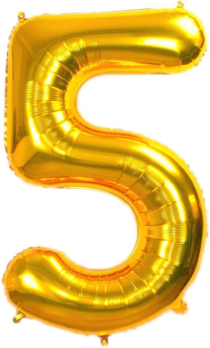Cijferballon 5 goud met Helium 84cm