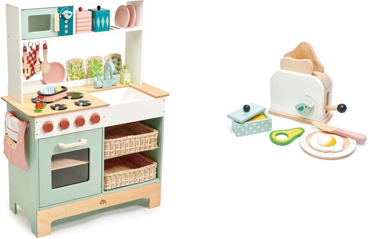 Tender Leaf Toys keukentje inclusief inhoud met extra ontbijt speel set met toaster