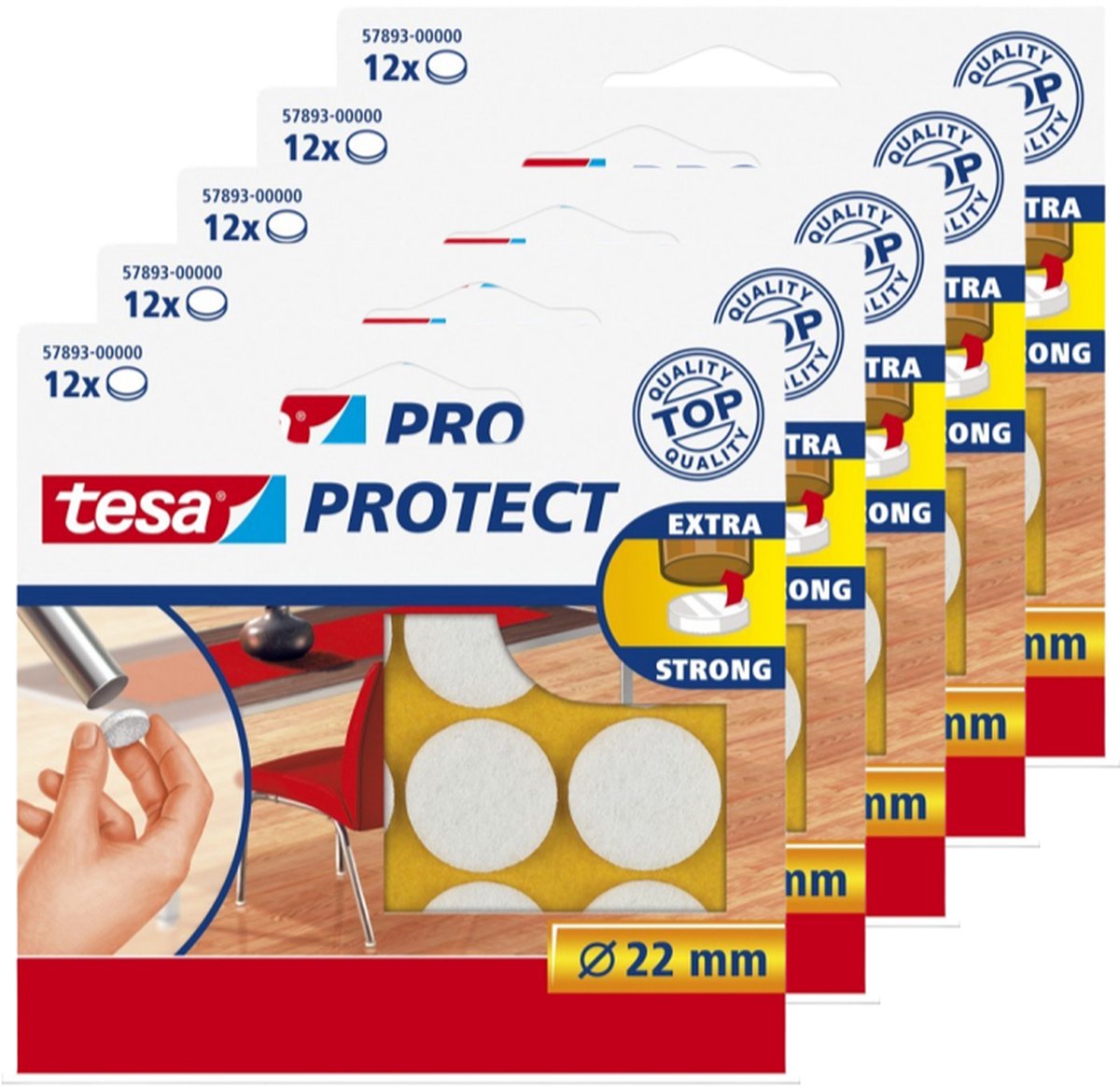 Tesa protect vilt wit - rond - zelfklevend - beschermend - 22 mm - 5 x 12 stuks
