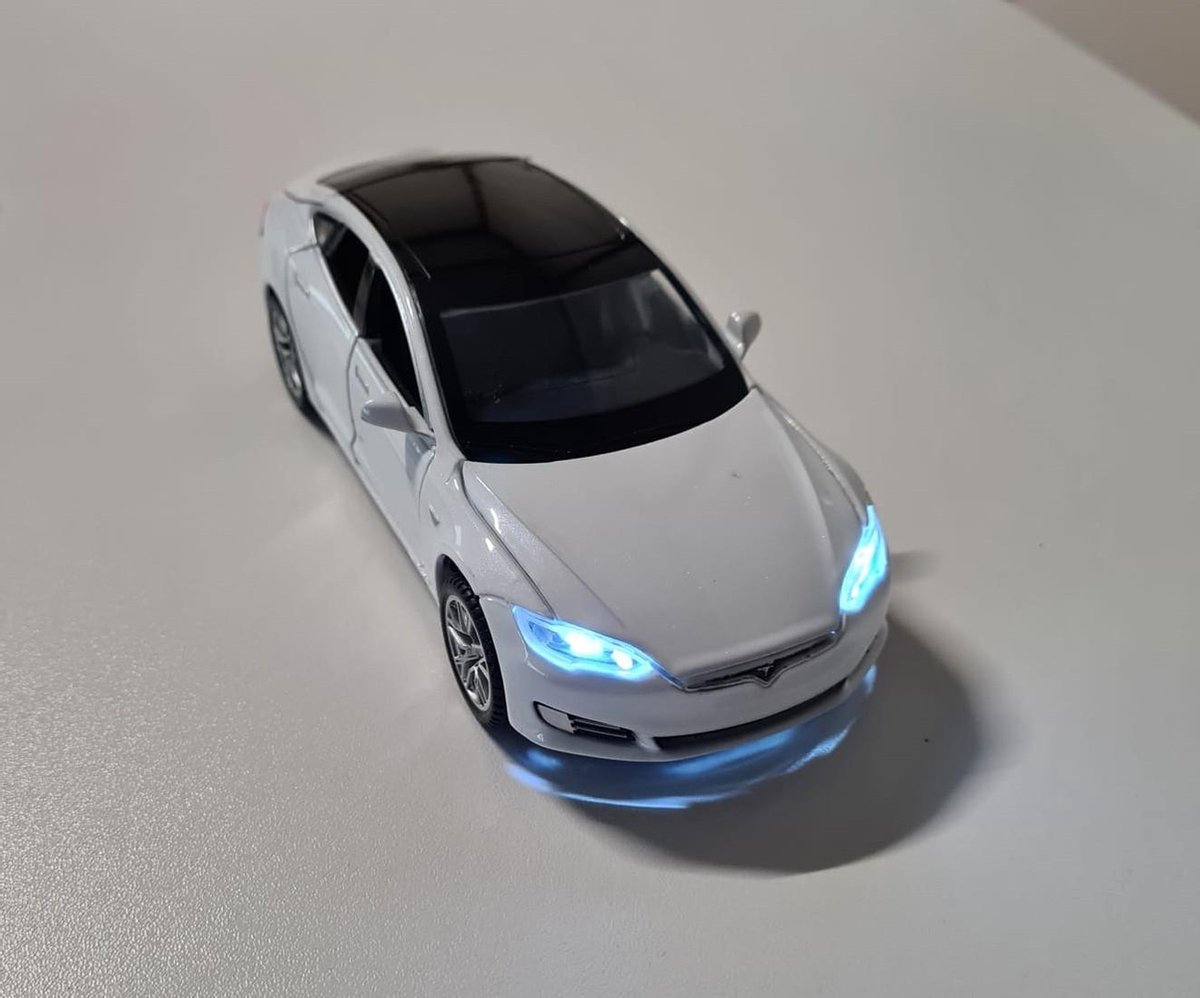 Tesla Model S Wit - Autospeelgoed - Metalen Auto Zes-Deur - Geluid En Licht - Trek speelgoed - Auto - 16CM - Cadeau