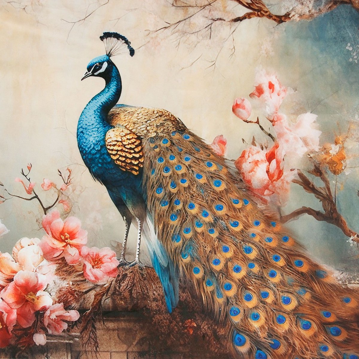 Textielstad Stoffen - Velours Paneel peacock 2 48x48cm - Velours stof - Paauw