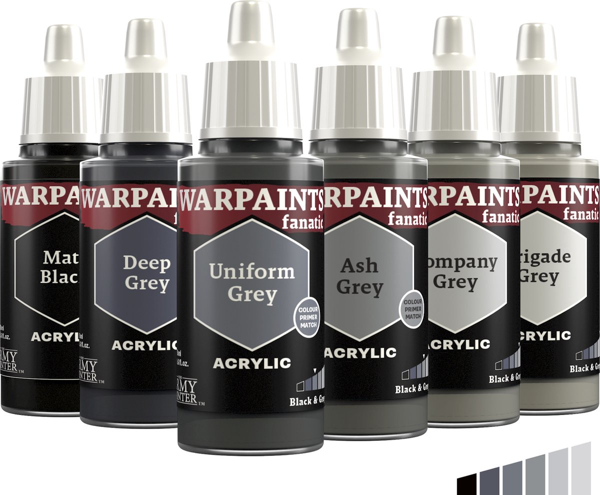 The Army Painter, Warpaints Fanatic Flexible Triad: Black & Greys, 6 x 18 ml Acrylic Paint, Miniature Hobby Painting, Quality Paint for Miniature Wargaming