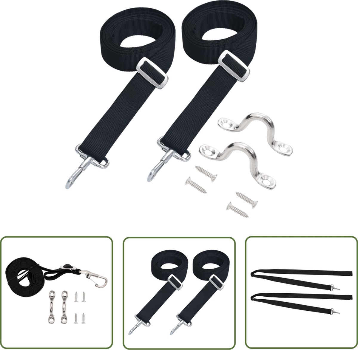   Bootluifelriemen - Set van 2 - Verstelbaar - UV- en corrosiebestendig - Zwart - 100% polyester