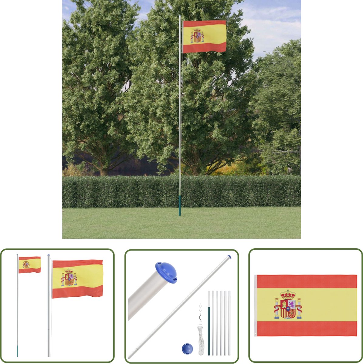 The Living Store Spaanse vlaggenmast - 6.23 m - Duurzaam polyester - Verstelbare lengte - Stabiel frame