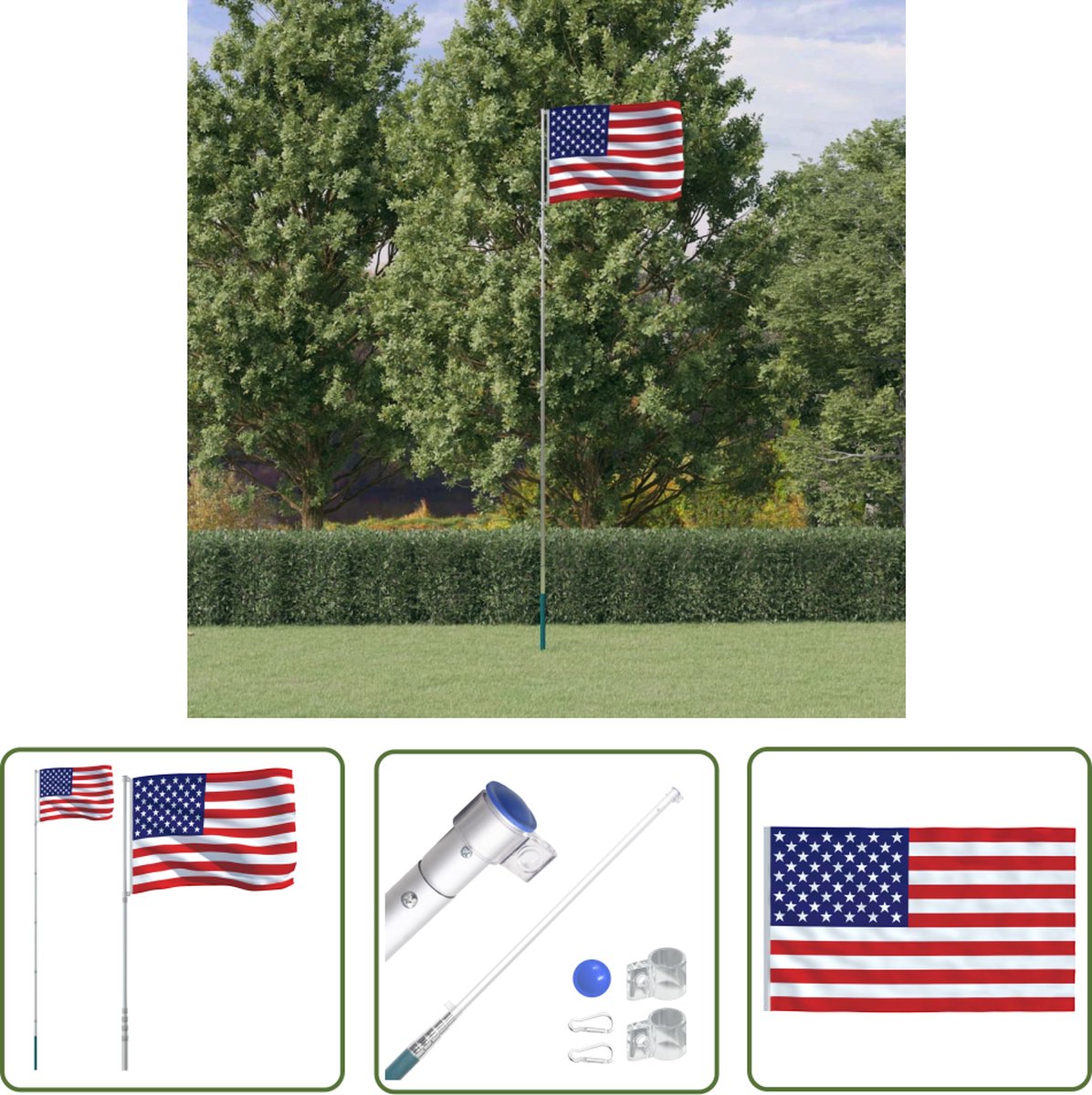 The Living Store Vlaggenmast Nationale Vlag - 5.55m - Duurzaam polyester - Weerbestendig - Verstelbare lengte - Stabiel frame - Eenvoudige bediening