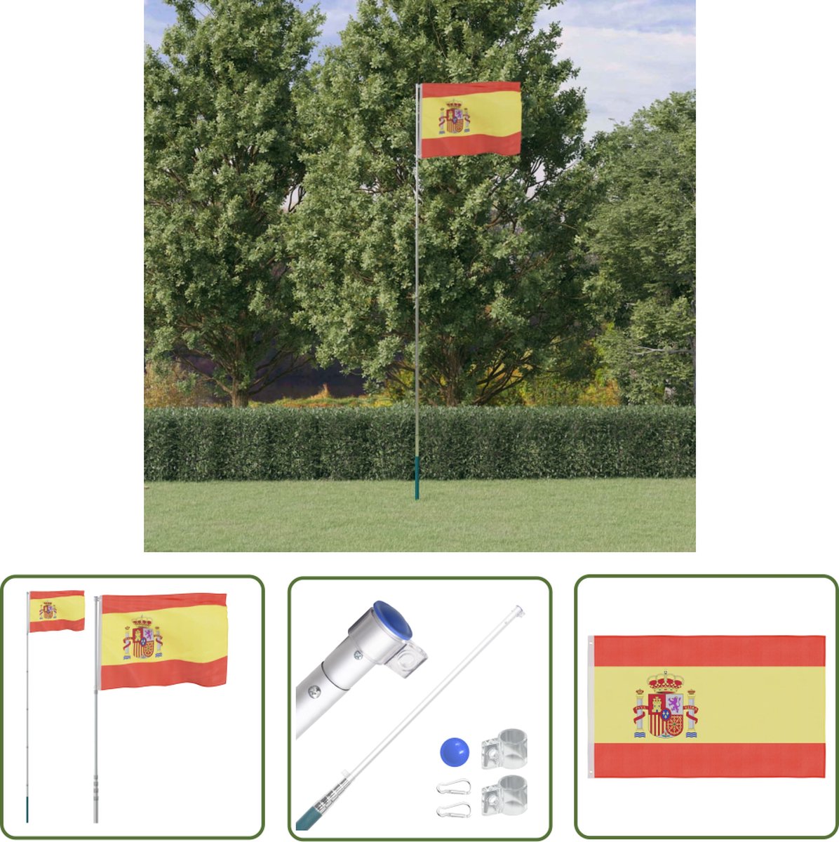 The Living Store Vlaggenmast Nationale Vlaggenset - 90x150 cm - Duurzaam polyester - Aluminium mast - Verstelbare lengte - Stabiel frame - Eenvoudige bediening - Montagehandleiding