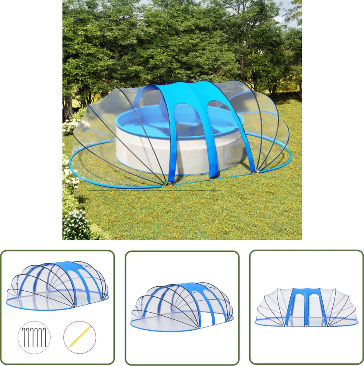 The Living Store Zwembadkoepel - PVC - glasvezel en staal - 620 x 410 x 205 cm