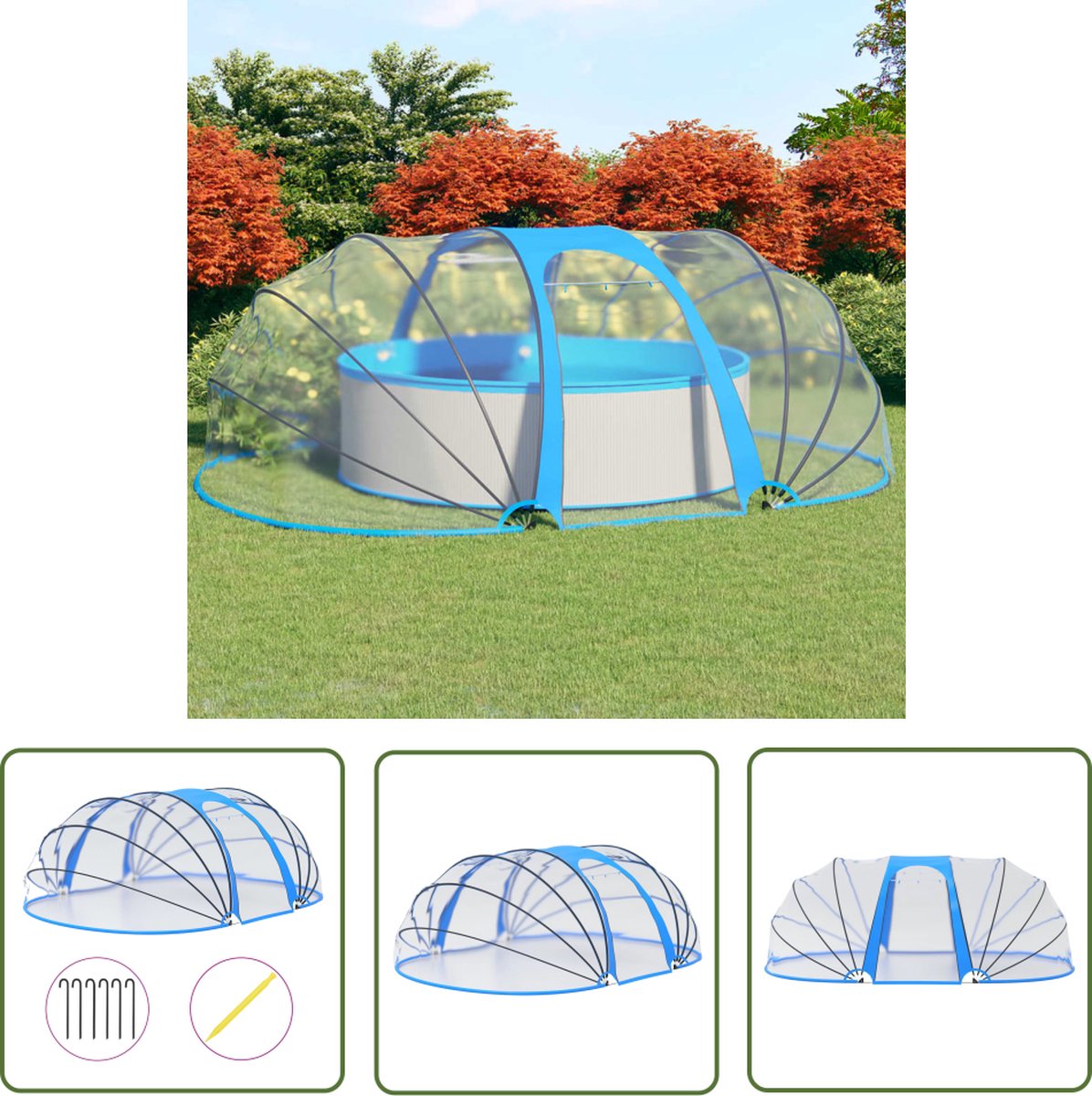 The Living Store Zwembadkoepel - UPF 30 PVC en glasvezelconstructie - 530 x 410 x 205 cm - Met deuren - Geschikt voor in- en bovengronds zwembad - The Living Store