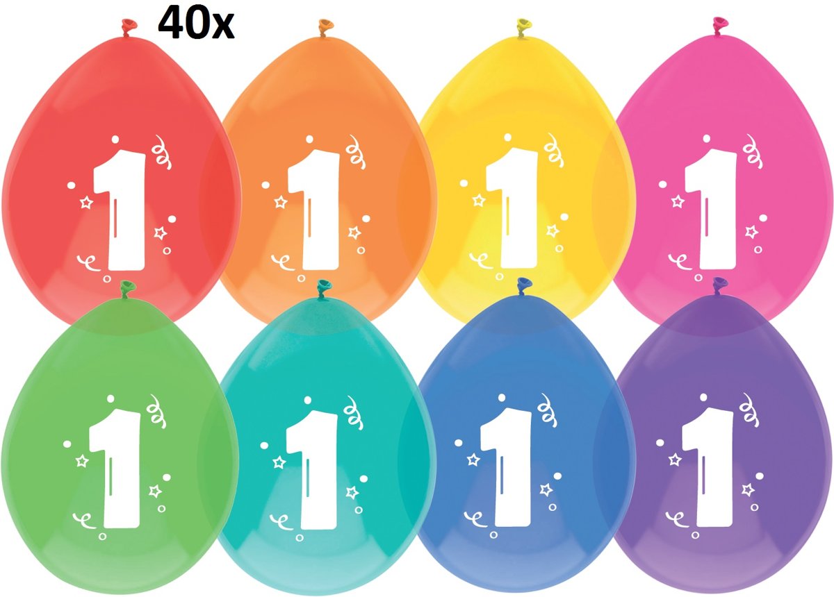 40 x Ballonnen  - 1 jaar - diverse kleuren