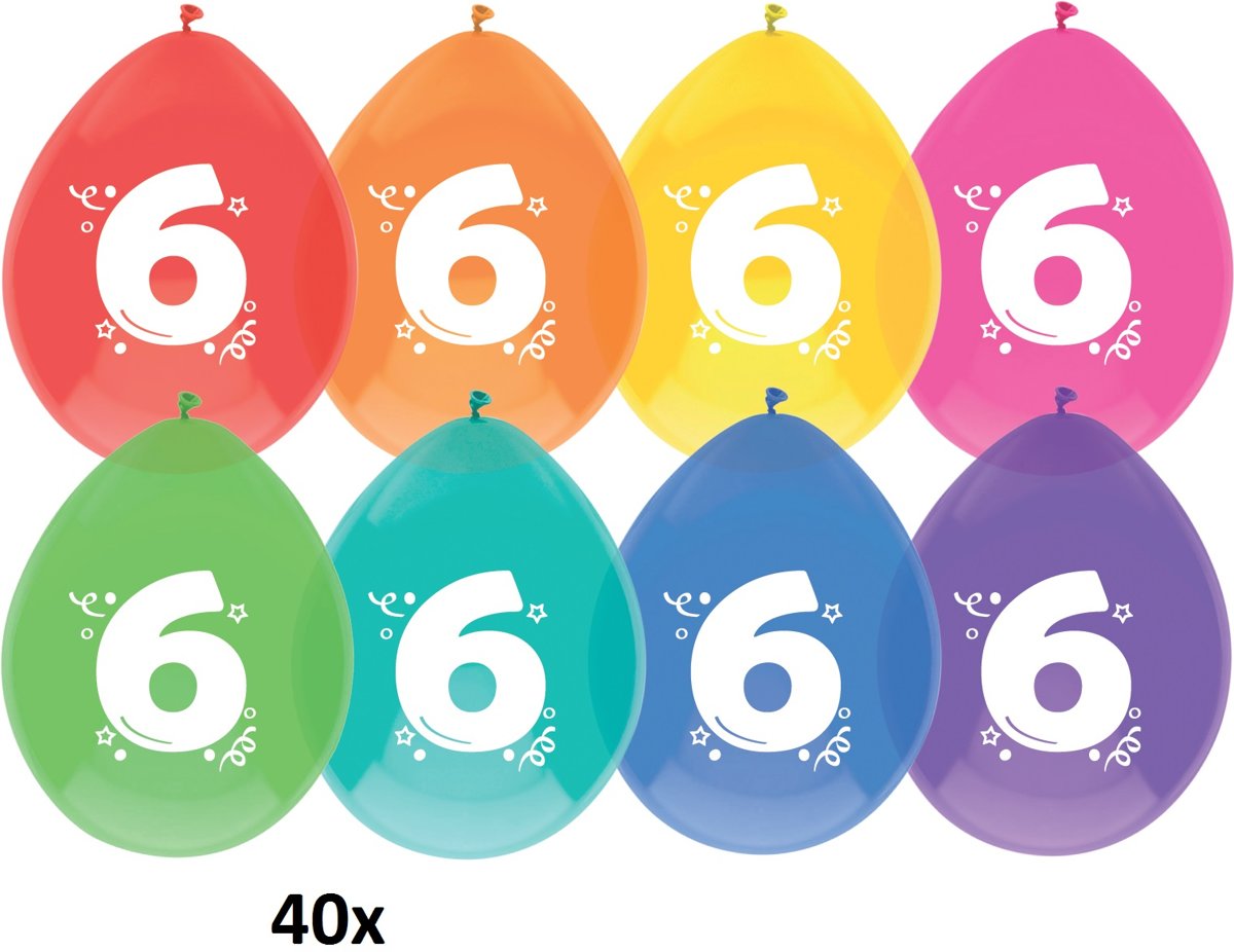 40 x ballonnen - 6 jaar - multi/wit