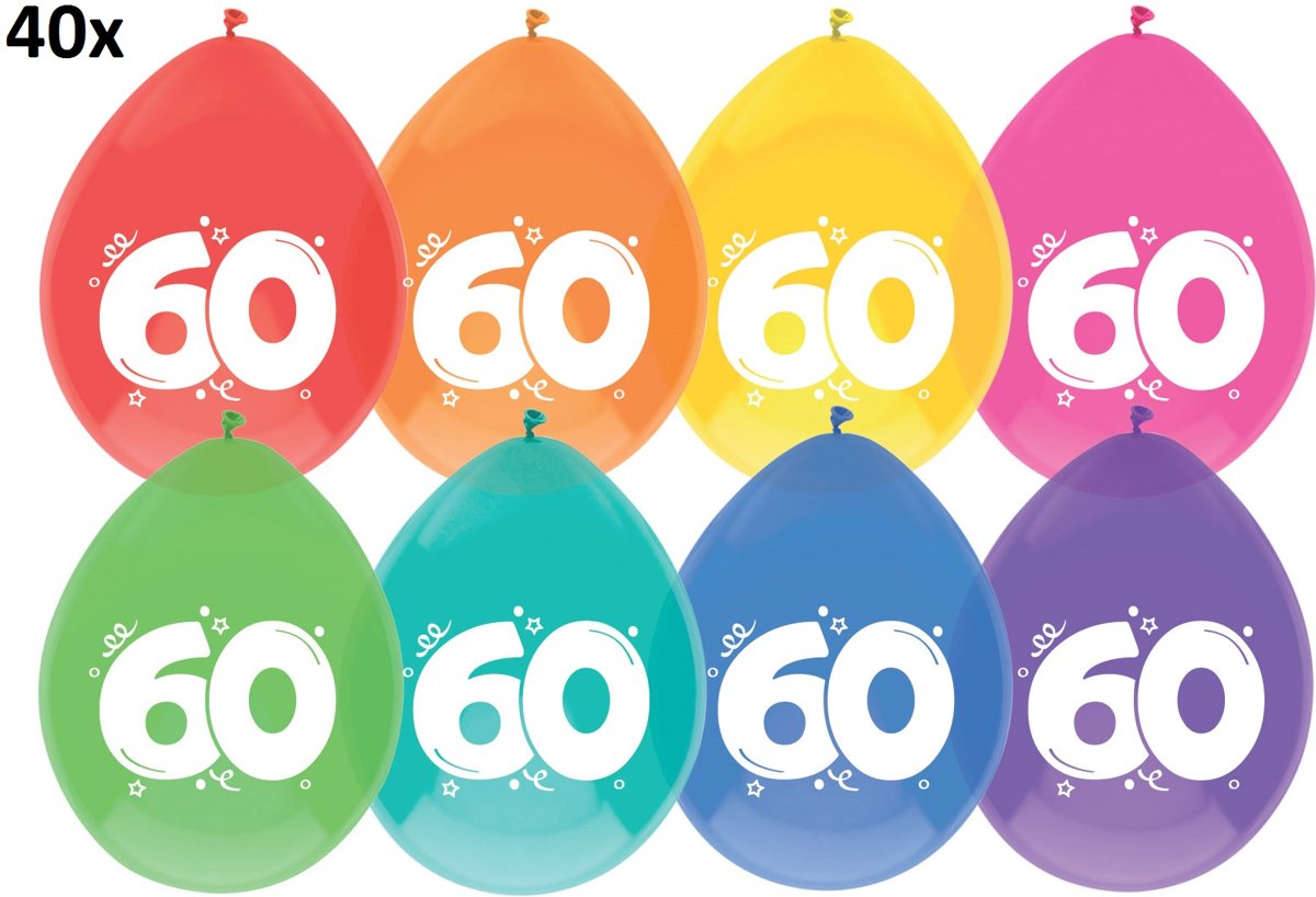 40 x ballonnen - 60 jaar - multi/wit