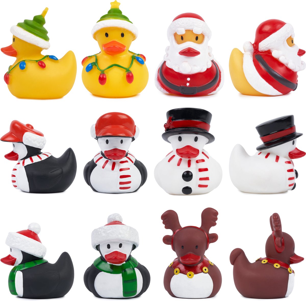 THE TWIDDLERS - 12 Kerstmis Badeendjes Badspeelgoed voor Babys en Peuters (6cm) - Kerstman Sneeuwman Rendier - Adventskalender, Decoratie en Cadeau