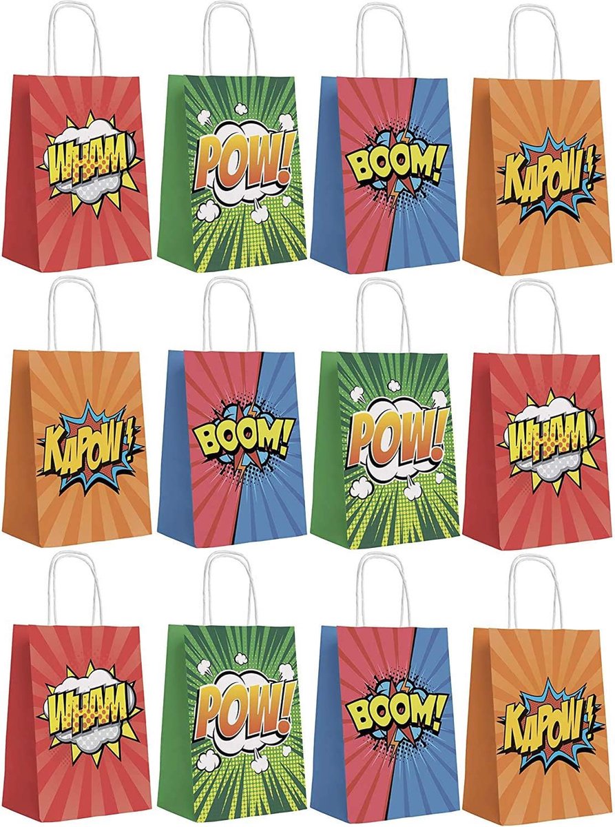 THE TWIDDLERS 12 Superhero Cadeauzakjes voor Jongens en Meisjes (21cm) - Uitdeelzakjes, Snoepzakjes voor kinderverjaardag, Speelgoed, Traktaties, Uitdeelcadeautjes, Weggeef Cadeautjes