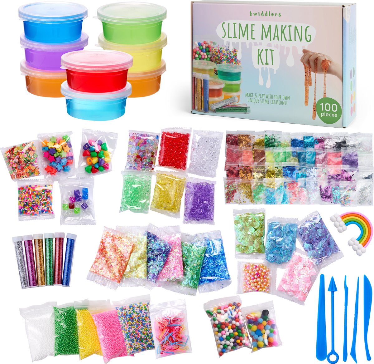THE TWIDDLERS Slime/Slijm Accessoires Pakket voor Kinderen - Crystal kralen, Foam ballen en meer - Knutselen voor jongens en meisjes