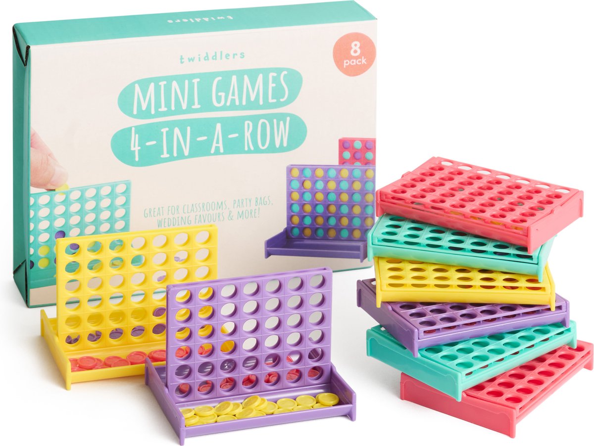 The Twiddlers - Mini 4 Op Een Rij Spellen (8 Pak), Klein Bordspel Reisspel voor Kinderen - Verjaardagen, Kinderfeestjes, Speelgoed, Weggevertjes, Traktaties, Weggeggadeschenken