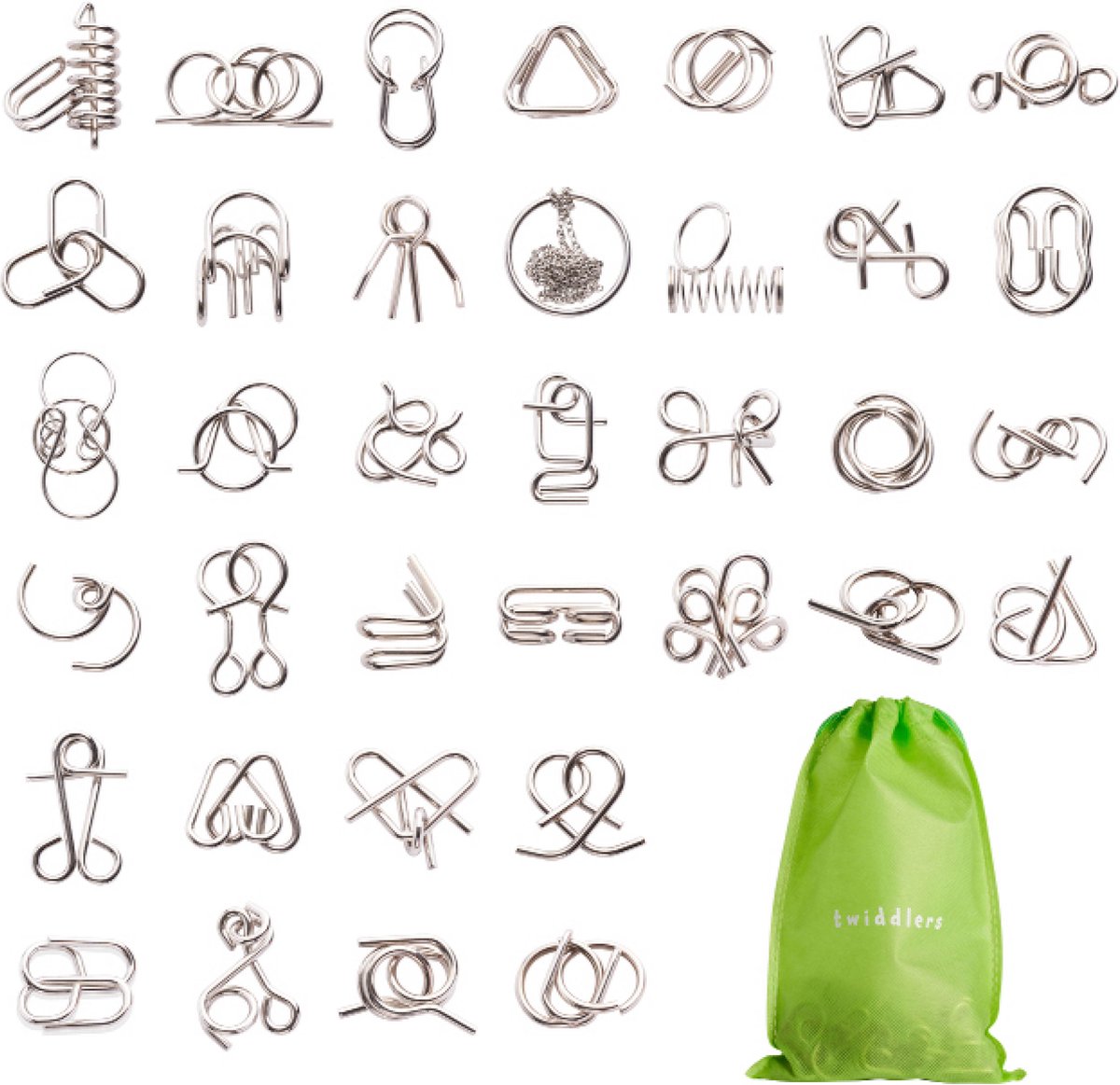 The Twiddlers 36 metalen puzzels - 36 verschillende knobels, geen scherpe randen