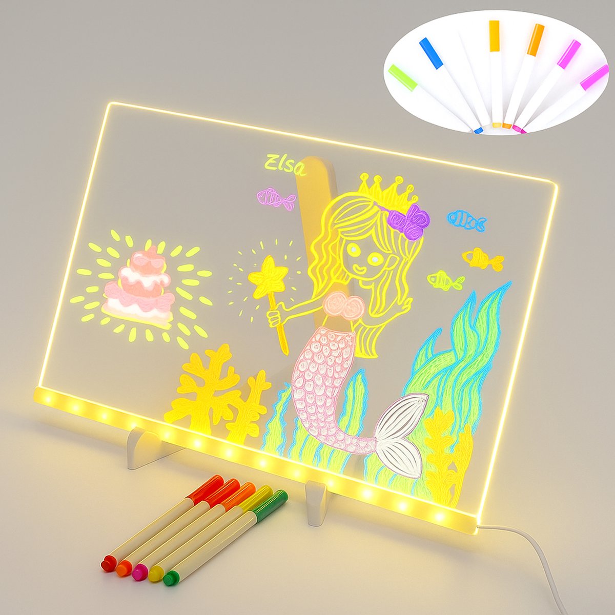 Thinkieboard LED - LED Tekenbord - Met stiften - Voor Kinderen - LED-Notitiebord Met Kleuren - Met Kleuren - Memobord - Tekenen - Tekenprojector